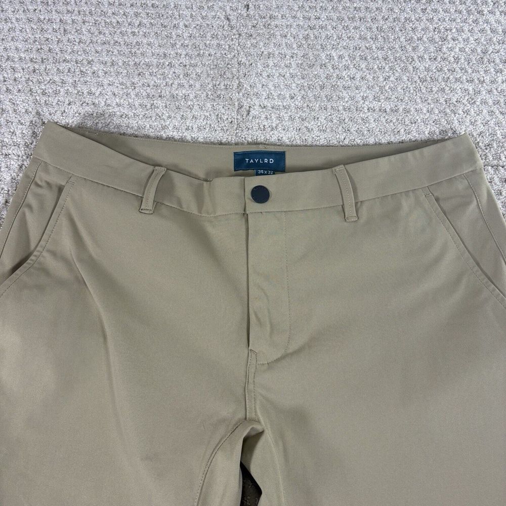 Taylrd Pants Men's 34 Standard Fit Khaki Flat Front Golf Performance Stretch 30"